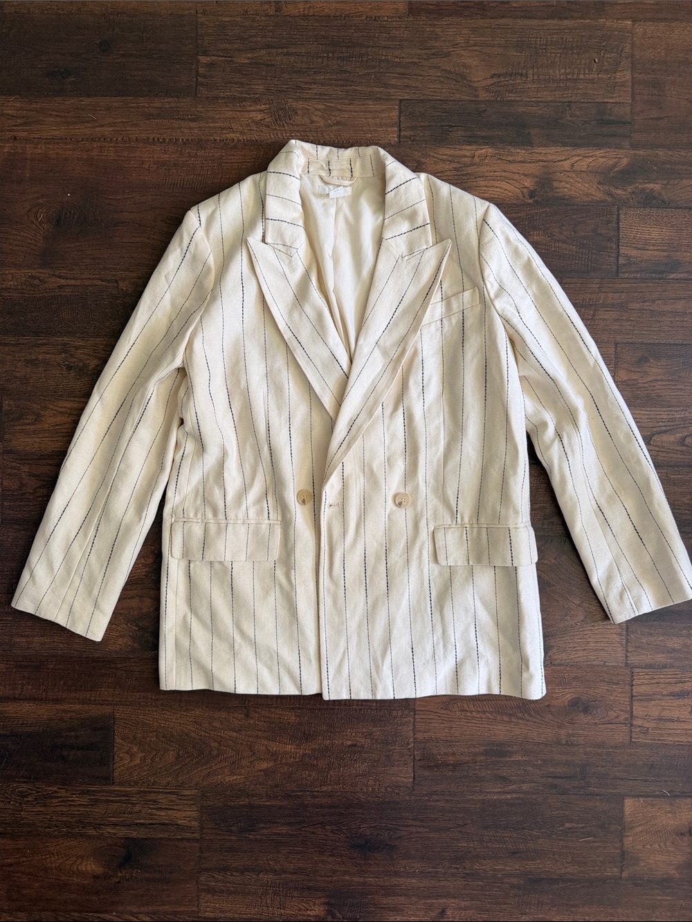 H&M Cream Blazer with Navy Pinstripes